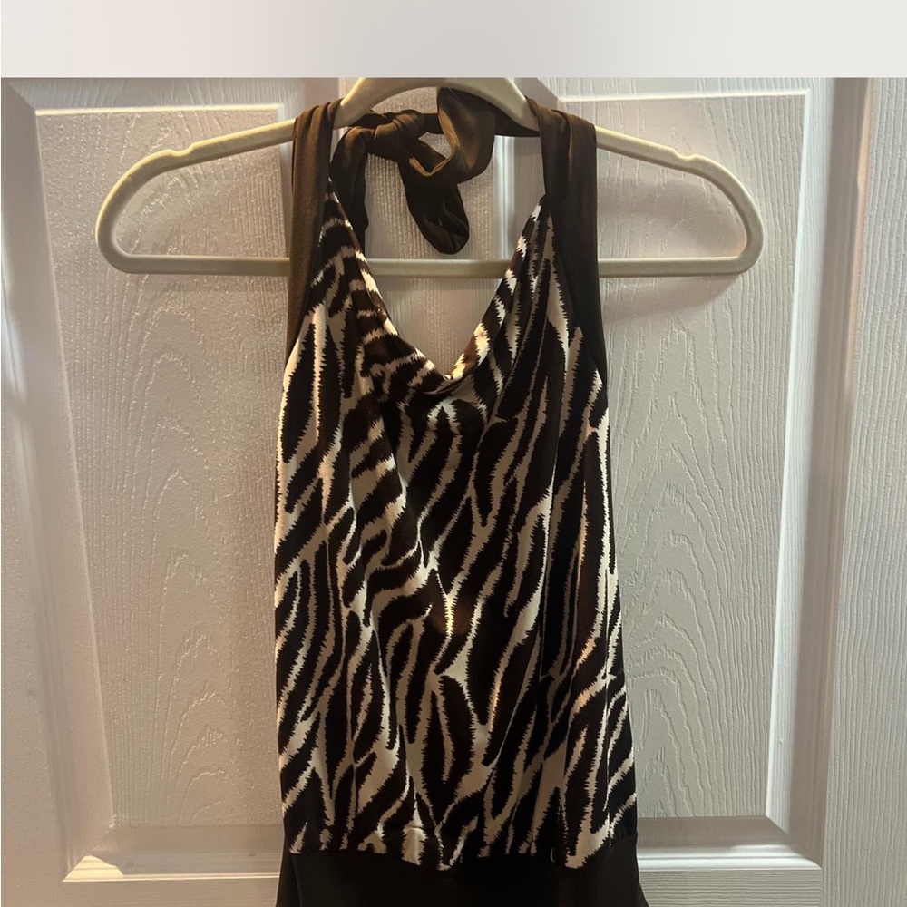 Byer California Brown and Cream Halter Graphic Tank Top